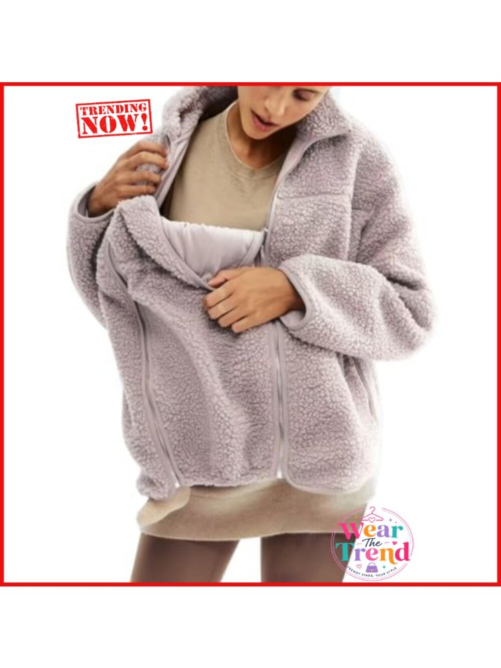 Maternity Fleece Sherpa Coat Zip-Up Winter Mom Jacket